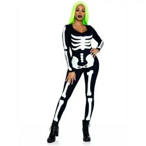 Leg Avenue - Spandex Printed, Glow In The Dark Skeleton Catsuit - Size S/P